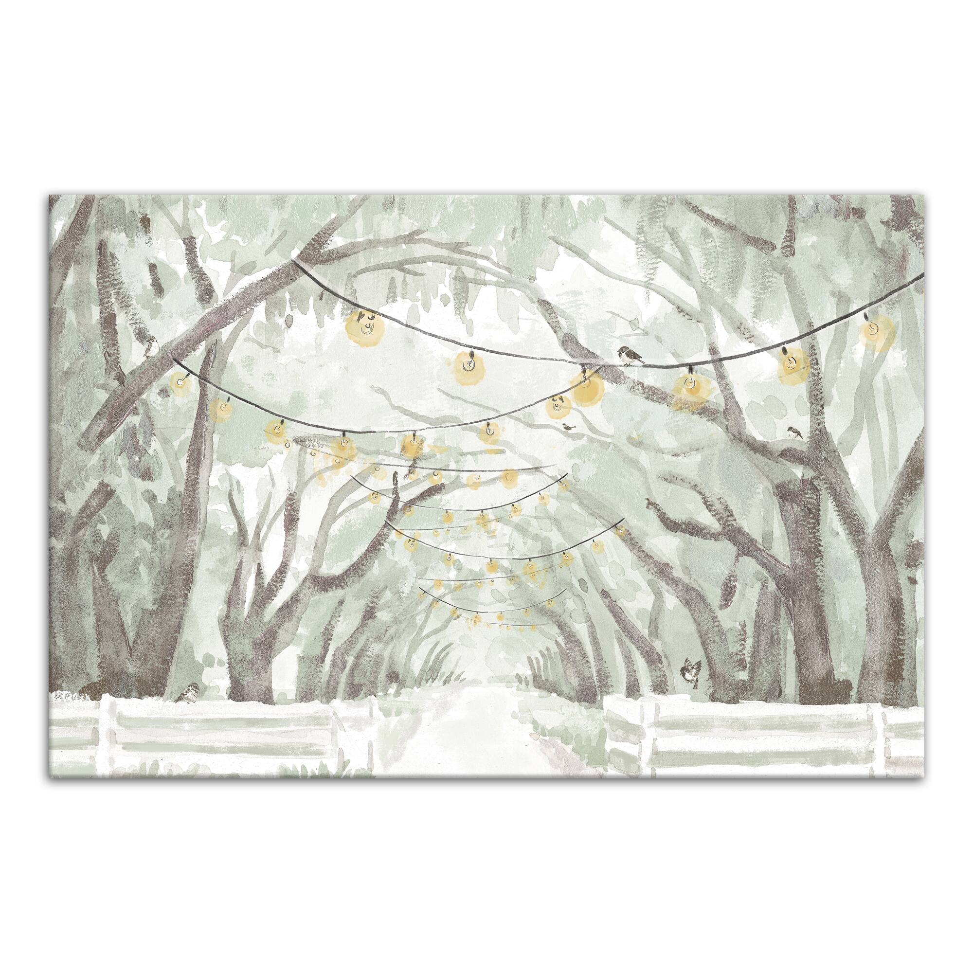 String Lights Tree Path Canvas Wall Art